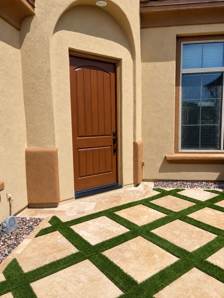 Brown fiberglass entry door with decorative panels in Anthem Arizona